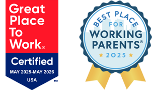 logos for great place to work certification in 2025 through 2026 and best place for working parents 2025